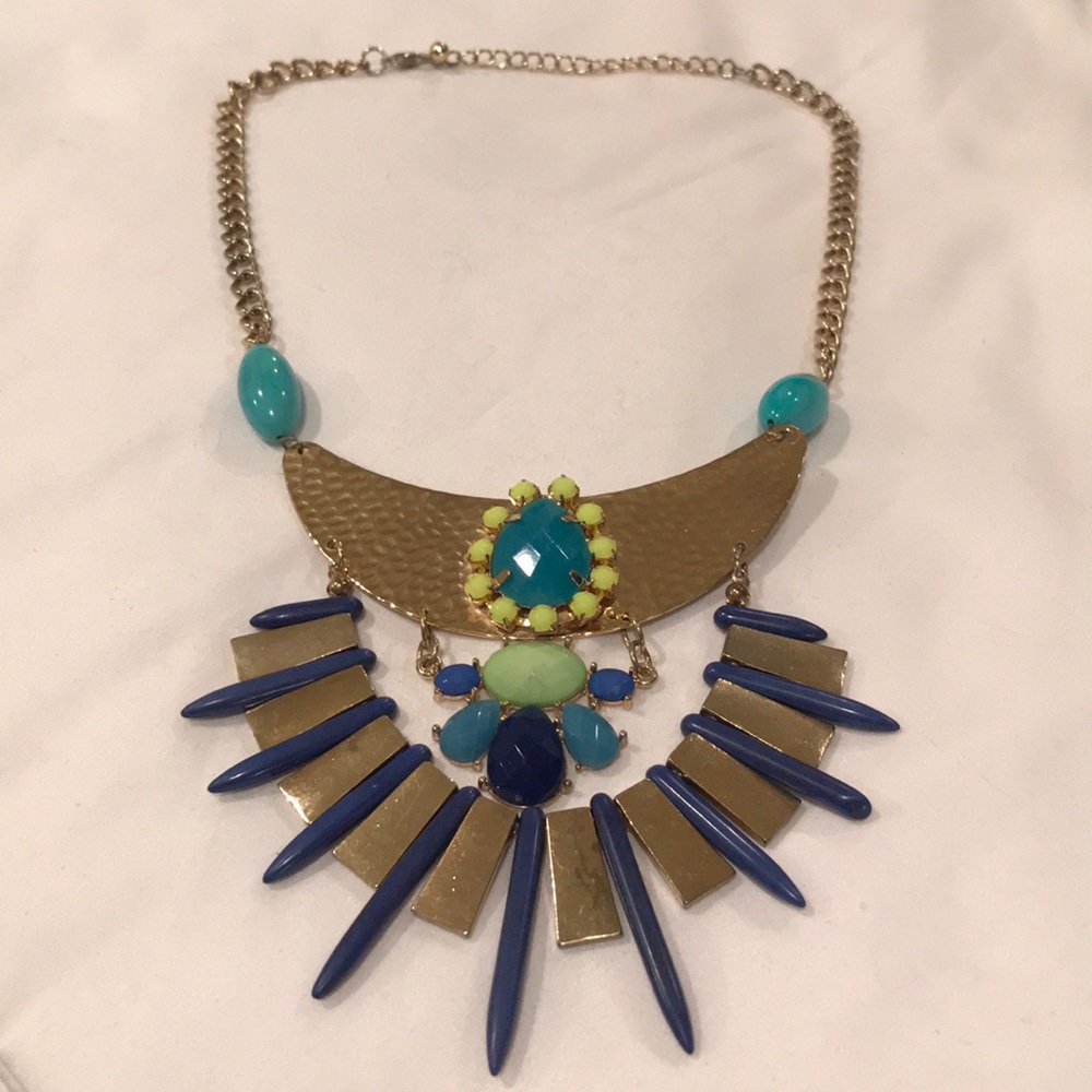Funky Cool Blue, Green, & Gold Large Necklace